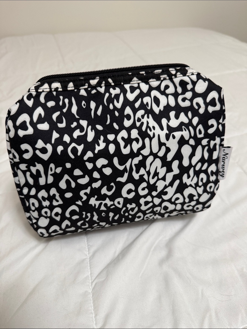 Black & White Leopard Print Cosmetic Pouch